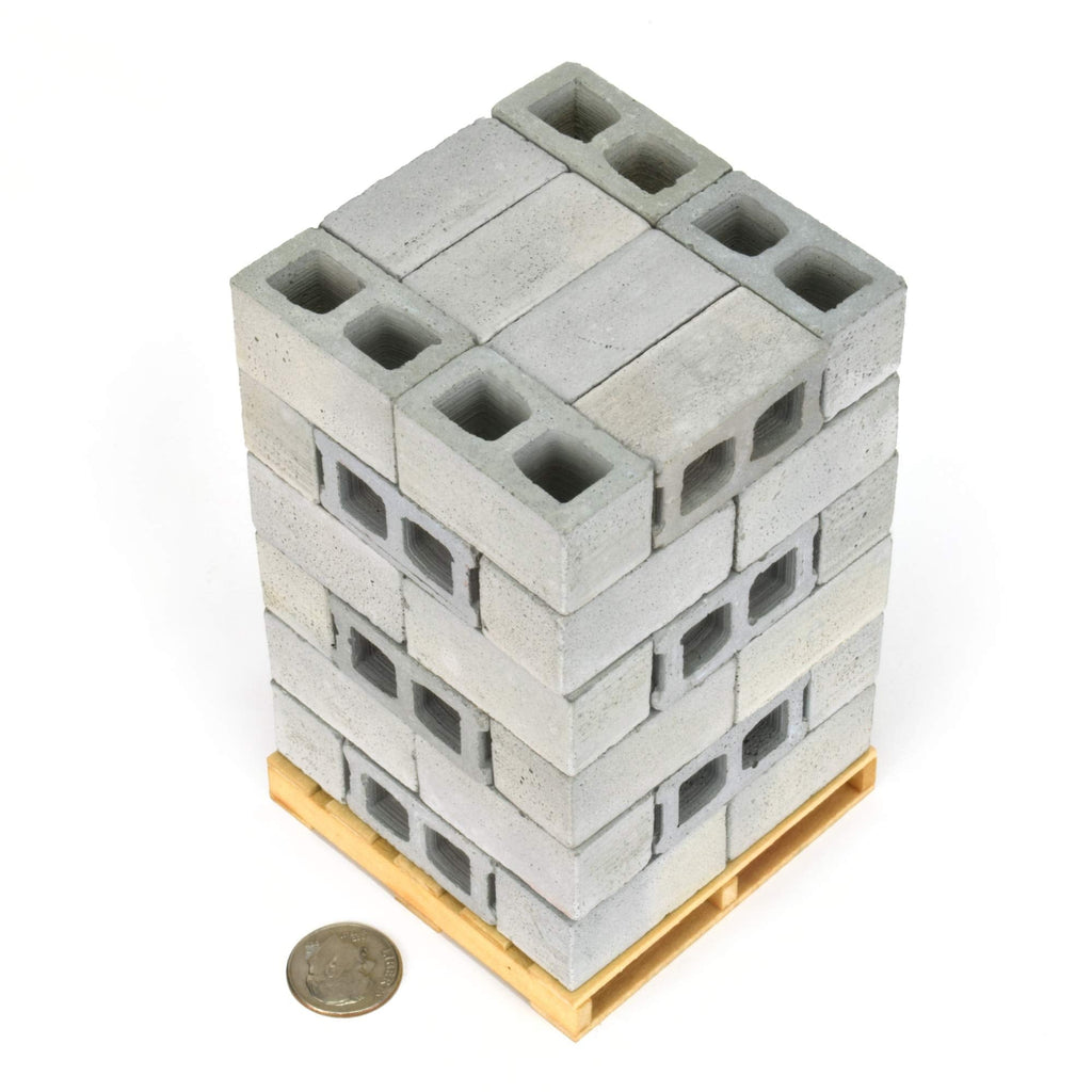 Mini Cement Cinder Blocks with Pallet – 1:12 Scale Real Concrete Blocks for Diorama, Dollhouse & Model Building