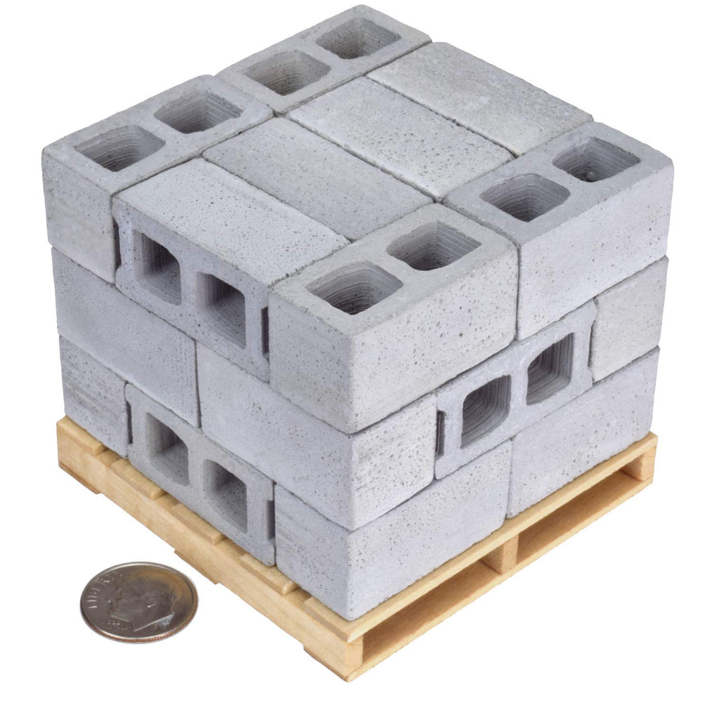 Mini Cement Cinder Blocks with Pallet – 1:12 Scale Real Concrete Blocks for Diorama, Dollhouse & Model Building