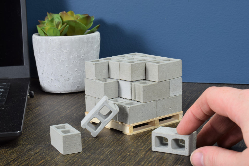 Mini Cement Cinder Blocks with Pallet – 1:12 Scale Real Concrete Blocks for Diorama, Dollhouse & Model Building