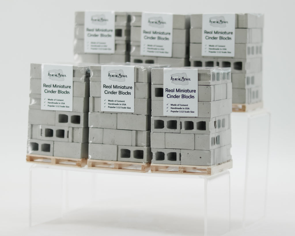 1:12 Scale Mini Cement Cinder Blocks with Wooden Pallet | Real Concrete