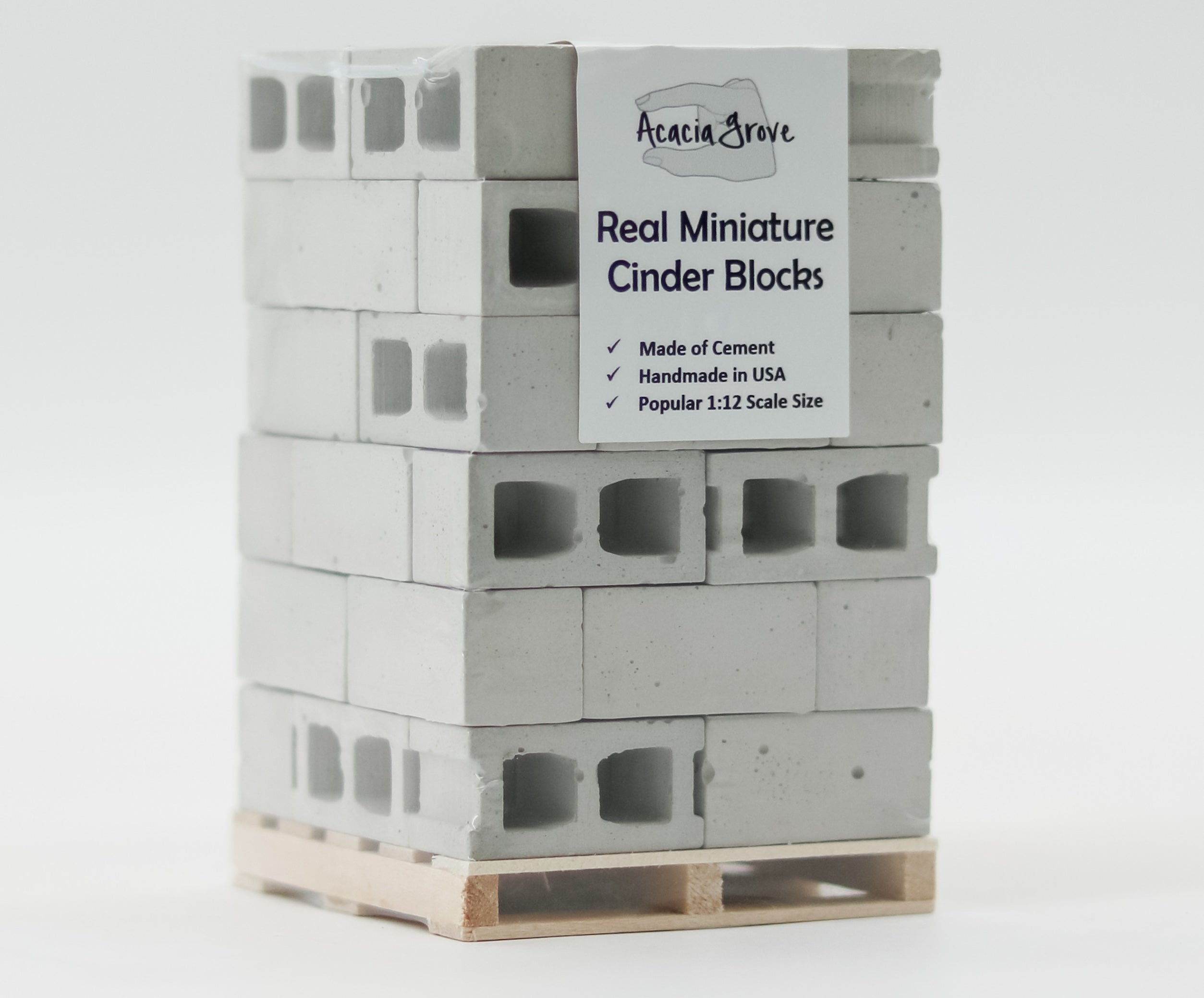 1:12 Scale Mini Cement Cinder Blocks with Wooden Pallet | Real Concrete