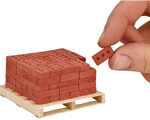 Mini Cement Red Bricks with Pallet – 100 Pack, 1:12 Scale Real Concrete Bricks for Diorama, Dollhouse & Model Building