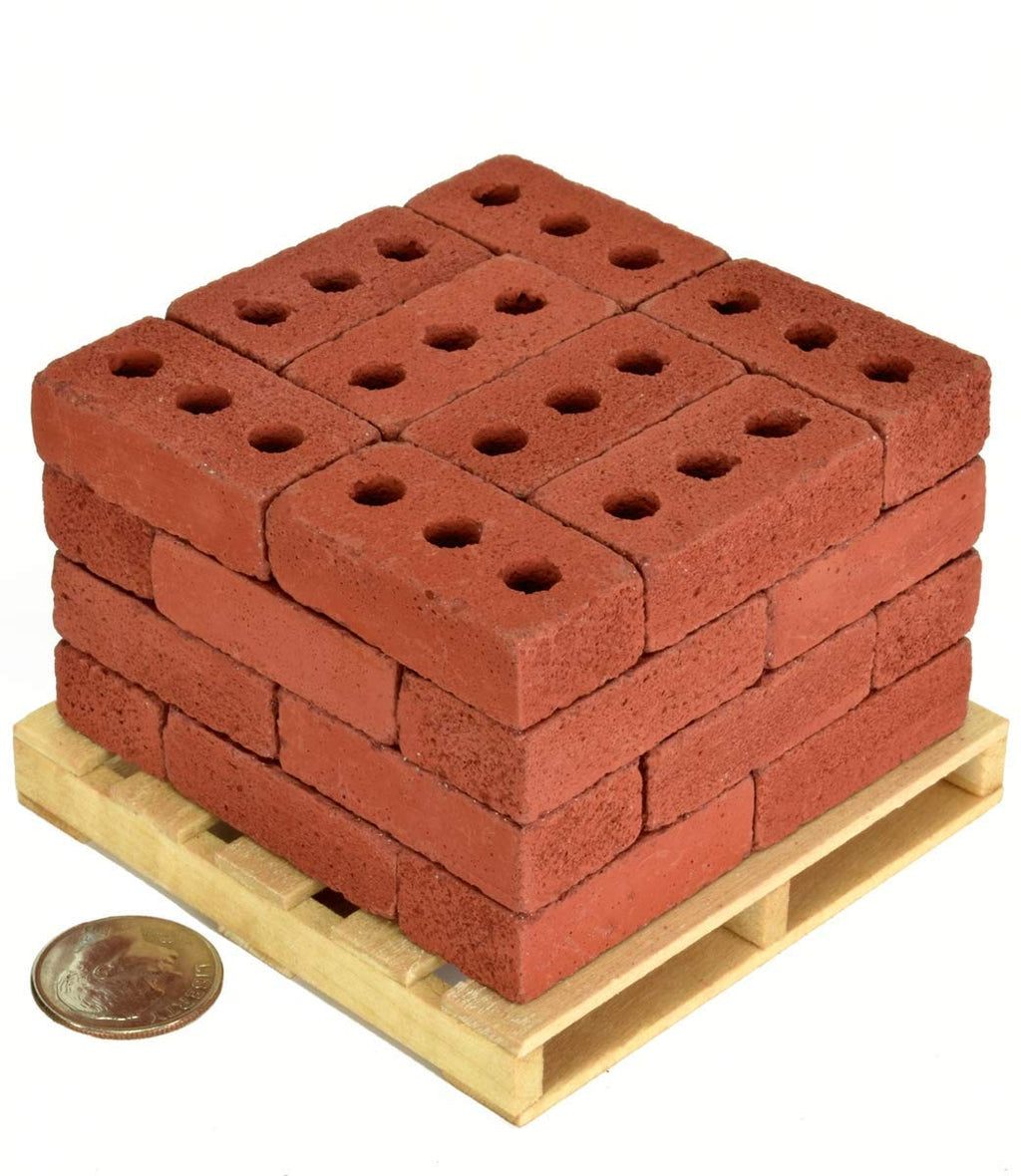 Mini Cement Red Bricks with Pallet – 1:6 Scale Real Concrete Bricks for Diorama, Dollhouse & Model Building