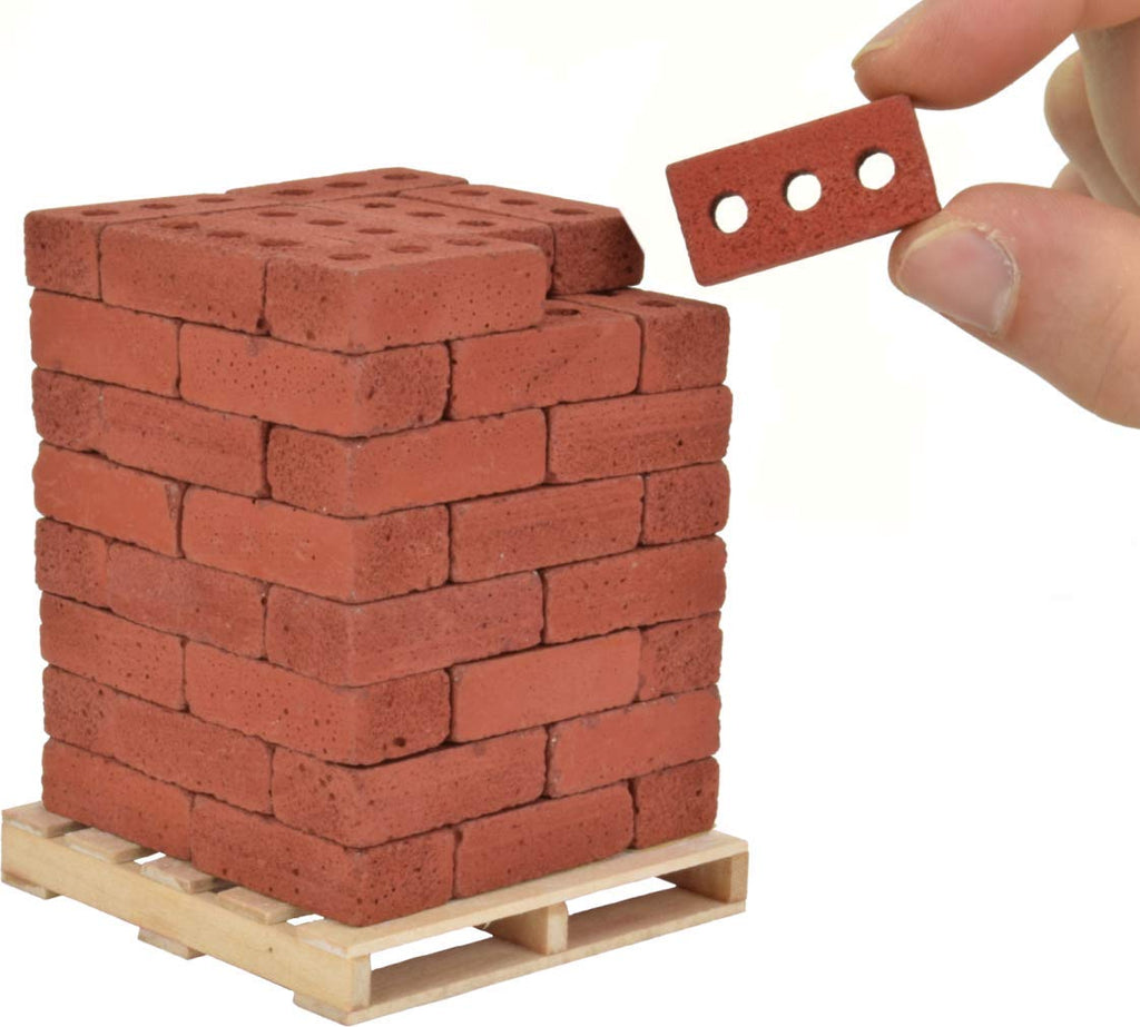 1:6 Scale Mini Cement Red Bricks with Wooden Pallet | Real Concrete