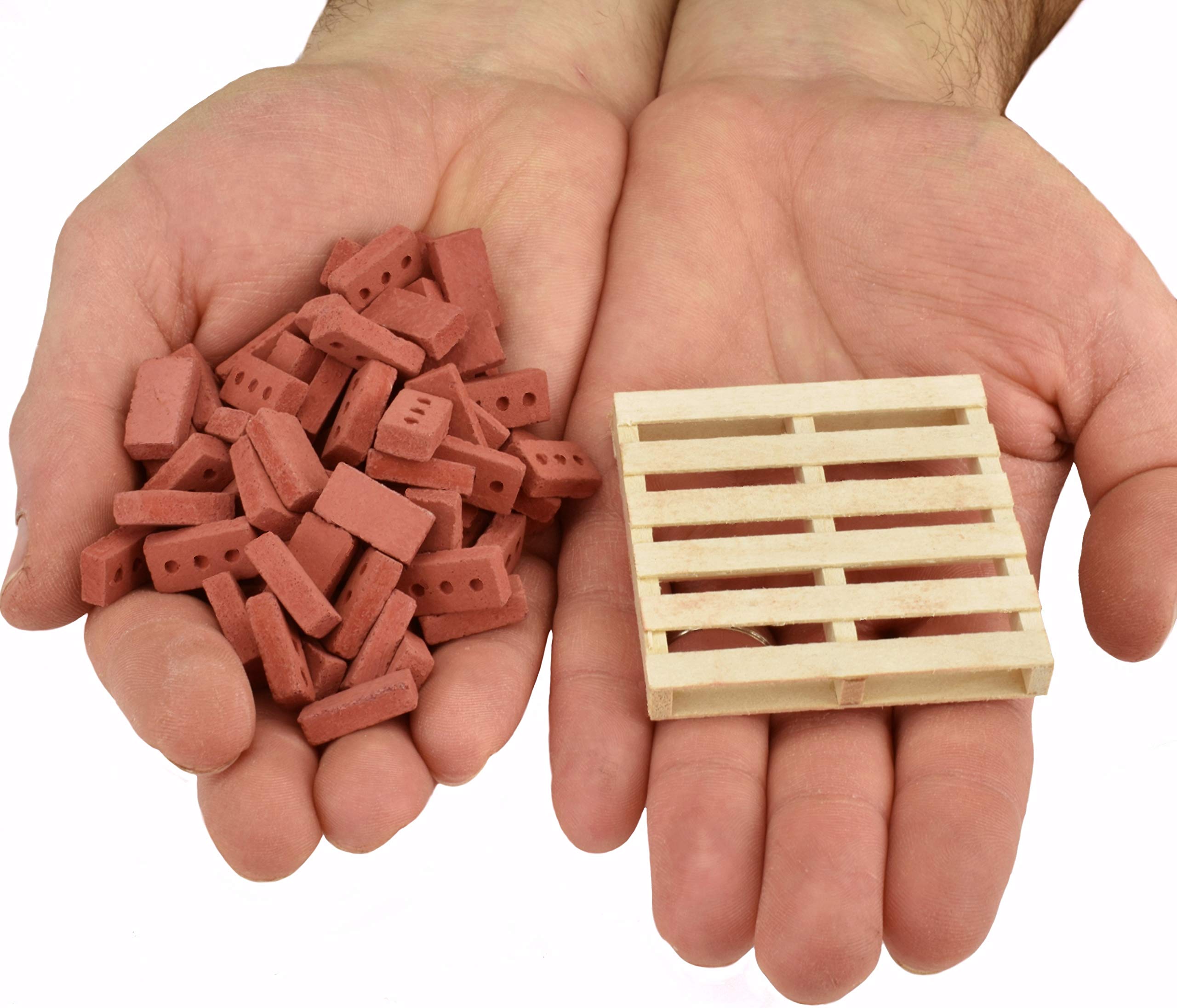 Mini Cement Red Bricks with Pallet – 100 Pack, 1:12 Scale Real Concrete Bricks for Diorama, Dollhouse & Model Building