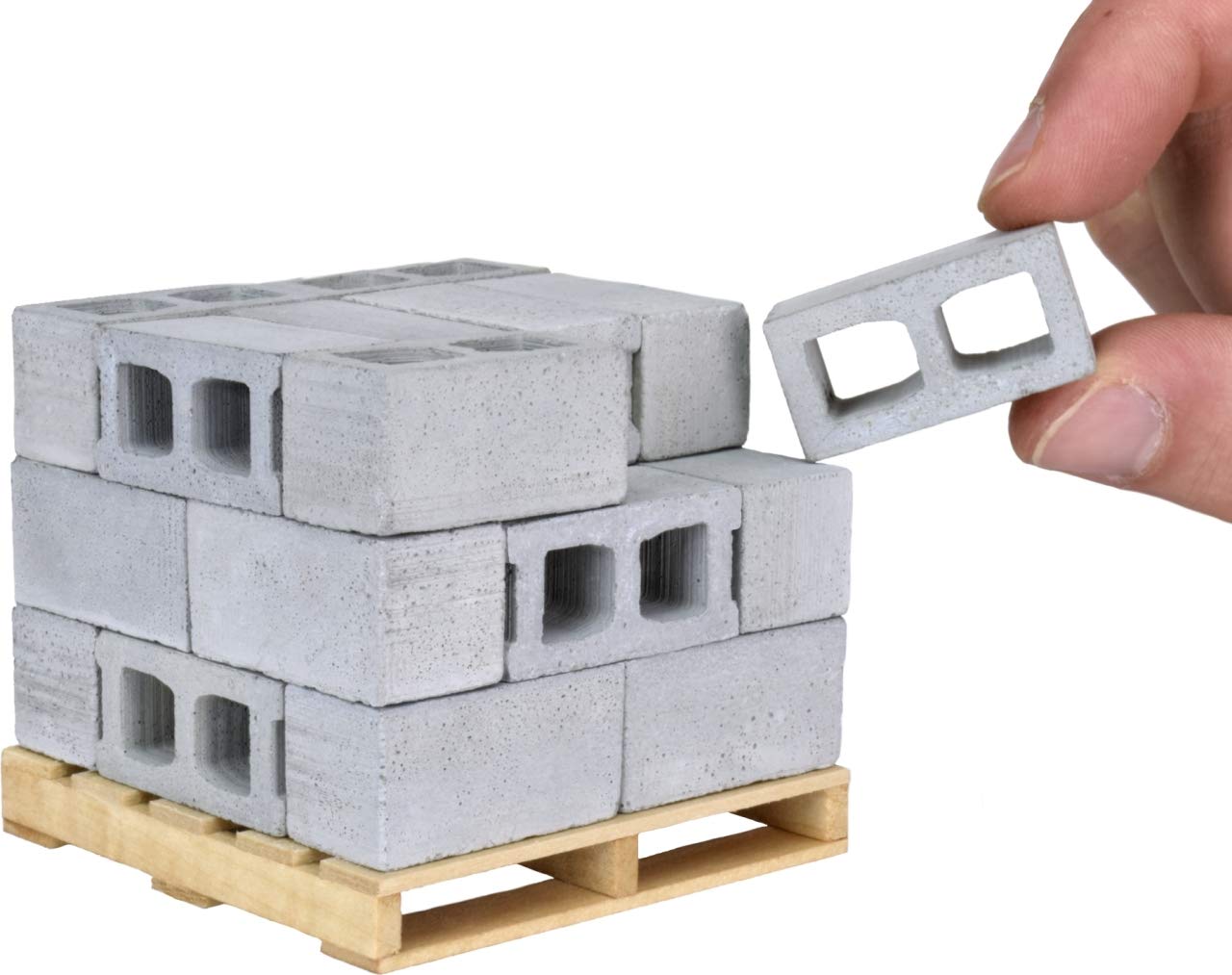 Mini Cement Cinder Blocks with Pallet – 1:12 Scale Real Concrete Blocks for Diorama, Dollhouse & Model Building